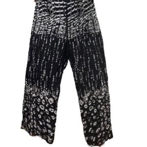 Palazzo Pants Bohemian Boho black White Abstract Fluid Wide Leg  Womens Small